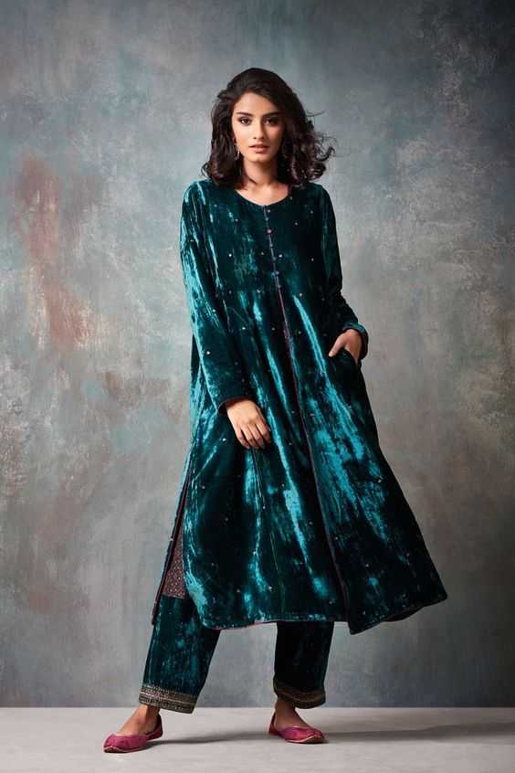 لباس مخمل هندی سبز کله غازی
