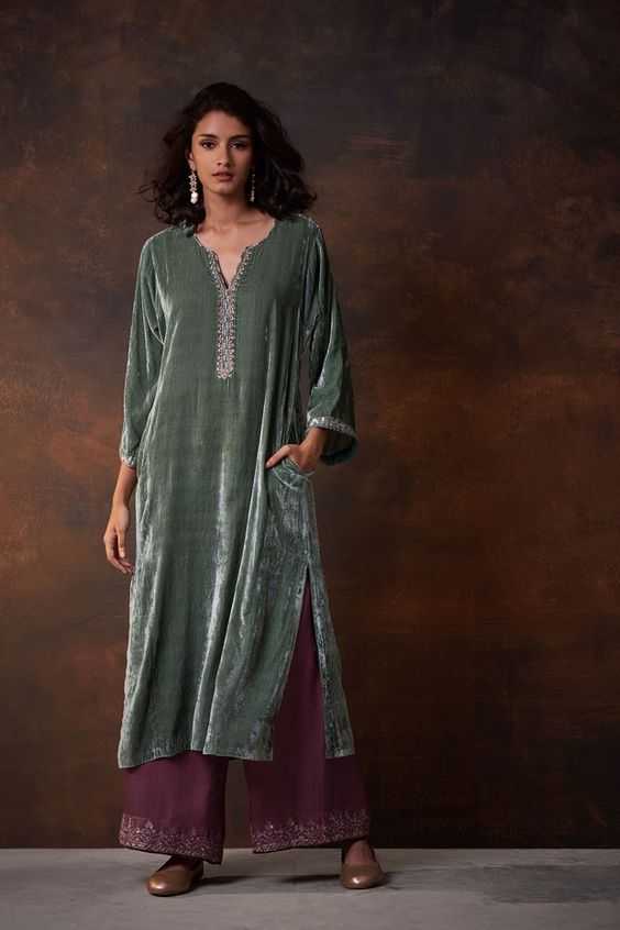 لباس مخمل هندی طوسی