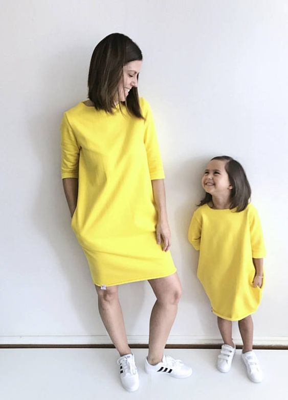 مدل لباس مادر و دختر راحتی زرد